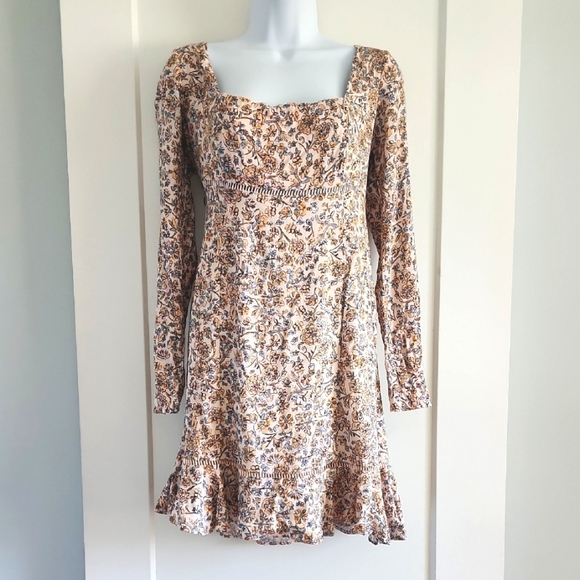 Free People Square Neck Floral Mini Dress Size 8 - Picture 2 of 8